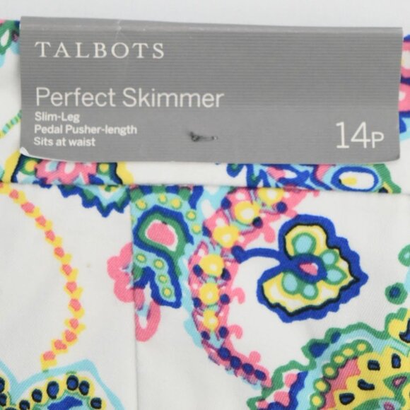 Talbots Perfect Skimmer Pants Womens 14P Multicolor Paisley Cotton Pedal Pushers - Picture 5 of 8